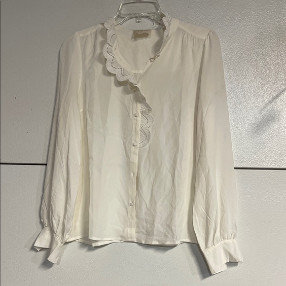 Sezane Cream Ruffle-Trim Button Blouse - Picture 2 of 10